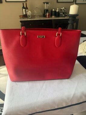 kate spade Red Saffiano Tote with Gold Hardware